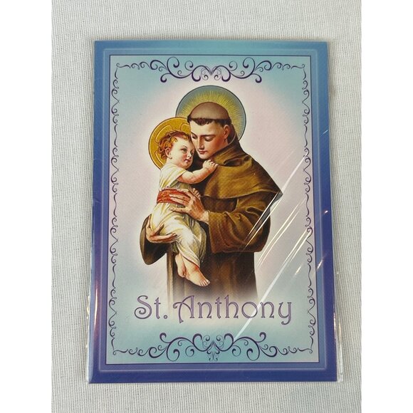 Vintage St. Anthony Prayer Card With Medal Pendant Necklace NOS B - Picture 1 of 4